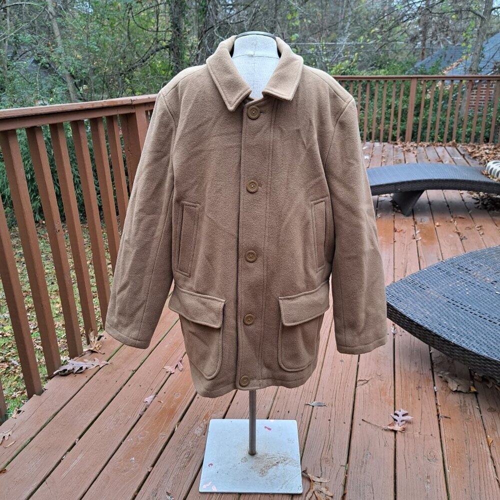 %LL Bean VTG Coat Men 100% Wool Large Item 273509 Beige Tan